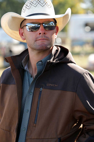 Cinch Men’s Brown Two - Tone Bonded Hooded Jacket – Western Softshell Work Jacket - Cowboy SwaggerCinch Men’s Brown Two - Tone Bonded Hooded Jacket – Western Softshell Work Jacket