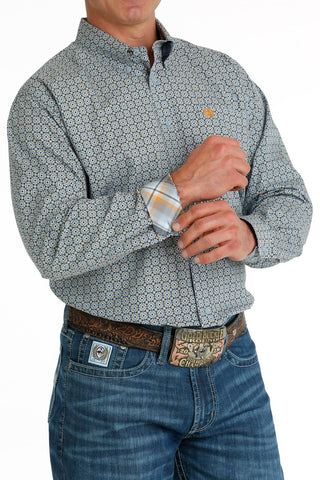 Cinch Men’s Geometric Print Button - Down Western Shirt - Light Blue/Navy/Orange - Cowboy SwaggerCinch Men’s Geometric Print Button - Down Western Shirt - Light Blue/Navy/OrangeMen's Shirts