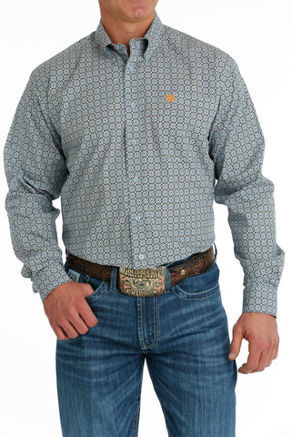 Cinch Men’s Geometric Print Button - Down Western Shirt - Light Blue/Navy/Orange - Cowboy SwaggerCinch Men’s Geometric Print Button - Down Western Shirt - Light Blue/Navy/OrangeMen's Shirts