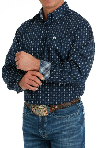 Cinch Men’s Geometric Print Button Down Western Shirt Navy/Blue - Cowboy SwaggerCinch Men’s Geometric Print Button Down Western Shirt Navy/BlueShirts & Tops