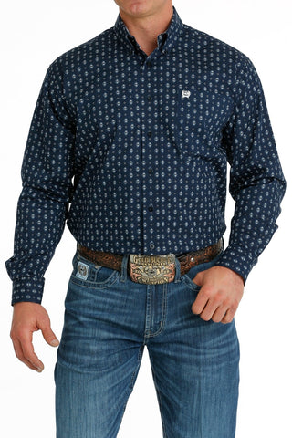 Cinch Men’s Geometric Print Button Down Western Shirt Navy/Blue - Cowboy SwaggerCinch Men’s Geometric Print Button Down Western Shirt Navy/BlueShirts & Tops