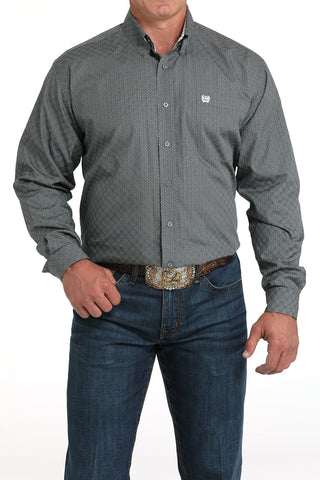 Cinch Men’s Gray Long Sleeve Western Shirt – Black & White Circle Print - Cowboy SwaggerCinch Men’s Gray Long Sleeve Western Shirt – Black & White Circle Print
