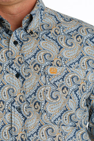 Cinch Men’s Long Sleeve Paisley Print Western Button Down Navy/Blue/Orange - Cowboy SwaggerCinch Men’s Long Sleeve Paisley Print Western Button Down Navy/Blue/OrangeMen's Shirts