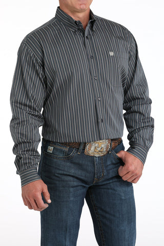 Cinch Men’s Long Sleeve Western Stripe Shirt – Charcoal and Blue Button - Down Cowboy Shirt - Cowboy SwaggerCinch Men’s Long Sleeve Western Stripe Shirt – Charcoal and Blue Button - Down Cowboy Shirt