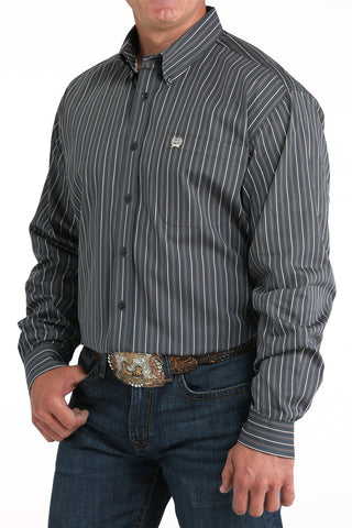 Cinch Men’s Long Sleeve Western Stripe Shirt – Charcoal and Blue Button - Down Cowboy Shirt - Cowboy SwaggerCinch Men’s Long Sleeve Western Stripe Shirt – Charcoal and Blue Button - Down Cowboy Shirt