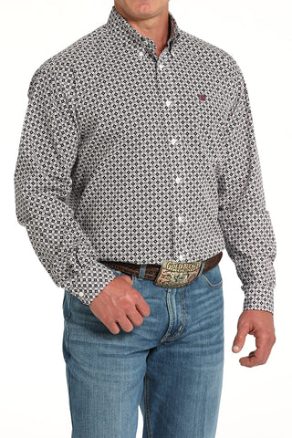 Cinch Men’s Long Sleeve White Shirt with Black and Purple Pattern - Cowboy SwaggerCinch Men’s Long Sleeve White Shirt with Black and Purple Pattern