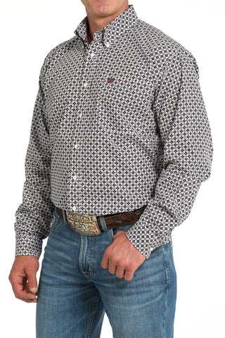 Cinch Men’s Long Sleeve White Shirt with Black and Purple Pattern - Cowboy SwaggerCinch Men’s Long Sleeve White Shirt with Black and Purple Pattern