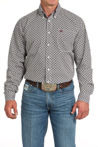 Cinch Men’s Long Sleeve White Shirt with Black and Purple Pattern - Cowboy SwaggerCinch Men’s Long Sleeve White Shirt with Black and Purple Pattern