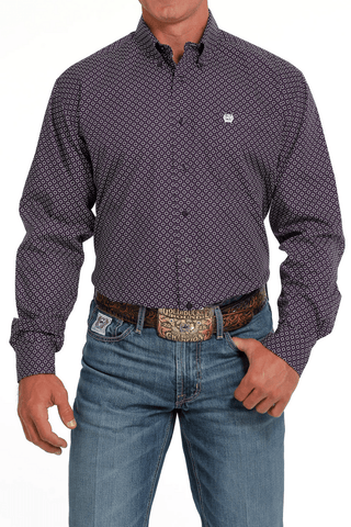 Cinch Mens Ls Button Down Purple and White - Cowboy SwaggerCinch Mens Ls Button Down Purple and White