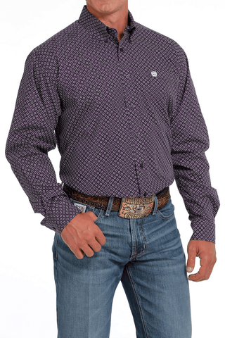 Cinch Mens Ls Button Down Purple and White - Cowboy SwaggerCinch Mens Ls Button Down Purple and White