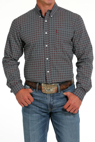 Cinch Mens LS Modern Fit Navy, White, and Red Print - Cowboy SwaggerCinch Mens LS Modern Fit Navy, White, and Red Print