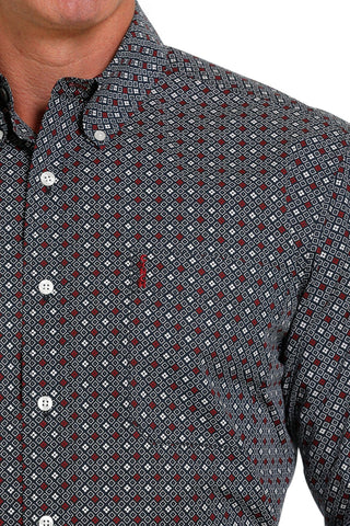 Cinch Mens LS Modern Fit Navy, White, and Red Print - Cowboy SwaggerCinch Mens LS Modern Fit Navy, White, and Red Print