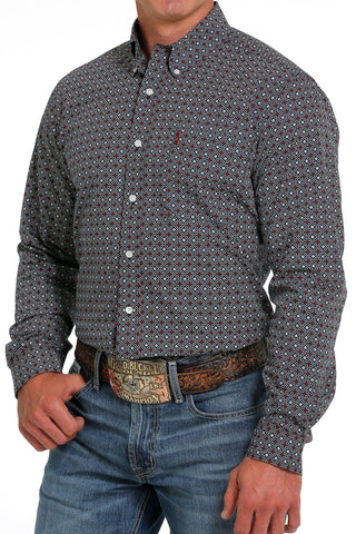 Cinch Mens LS Modern Fit Navy, White, and Red Print - Cowboy SwaggerCinch Mens LS Modern Fit Navy, White, and Red Print