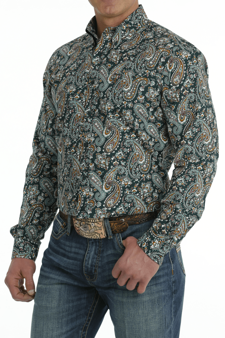 Cinch Men's Paisley Print Dark Green Western Shirt Cowboy Swagger Cinch Men's Paisley Print Dark Green Western Shirt Cowboy Swagger
