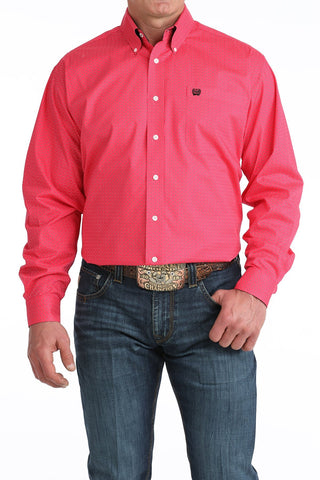 Cinch Men’s Pink Long Sleeve Western Button Down Shirt with Dot Print - Cowboy SwaggerCinch Men’s Pink Long Sleeve Western Button Down Shirt with Dot Print
