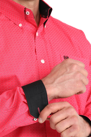 Cinch Men’s Pink Long Sleeve Western Button Down Shirt with Dot Print - Cowboy SwaggerCinch Men’s Pink Long Sleeve Western Button Down Shirt with Dot Print