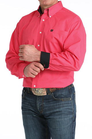 Cinch Men’s Pink Long Sleeve Western Button Down Shirt with Dot Print - Cowboy SwaggerCinch Men’s Pink Long Sleeve Western Button Down Shirt with Dot Print