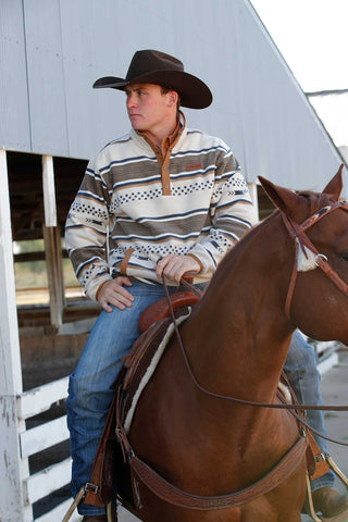 Cinch Men’s Polar Fleece Pullover – Cream and Navy Aztec Western Fleece - Cowboy SwaggerCinch Men’s Polar Fleece Pullover – Cream and Navy Aztec Western Fleece