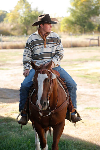 Cinch Men’s Polar Fleece Pullover – Cream and Navy Aztec Western Fleece - Cowboy SwaggerCinch Men’s Polar Fleece Pullover – Cream and Navy Aztec Western Fleece