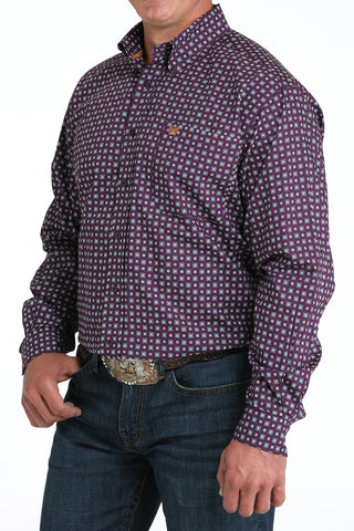 Cinch Men’s Purple Small Square Flower Print Long Sleeve Button Down Shirt – MTW1105974 - Cowboy SwaggerCinch Men’s Purple Small Square Flower Print Long Sleeve Button Down Shirt – MTW1105974