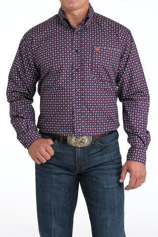 Cinch Men’s Purple Small Square Flower Print Long Sleeve Button Down Shirt – MTW1105974 - Cowboy SwaggerCinch Men’s Purple Small Square Flower Print Long Sleeve Button Down Shirt – MTW1105974