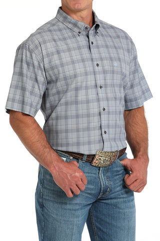 Cinch Mens Short Sleeve Plaid Camp Shirt Grey and Blue - Cowboy SwaggerCinch Mens Short Sleeve Plaid Camp Shirt Grey and Blue