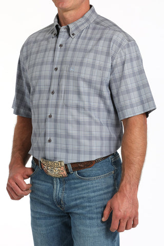 Cinch Mens Short Sleeve Plaid Camp Shirt Grey and Blue - Cowboy SwaggerCinch Mens Short Sleeve Plaid Camp Shirt Grey and Blue