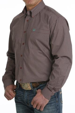 Cinch Men's Stretch Long Sleeve Geometric Print Button - Down Western Shirt Burgundy/Green - Cowboy SwaggerCinch Men's Stretch Long Sleeve Geometric Print Button - Down Western Shirt Burgundy/GreenShirts & Tops