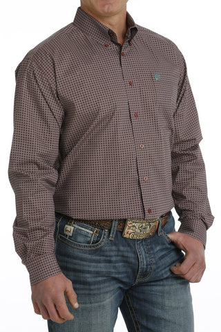 Cinch Men's Stretch Long Sleeve Geometric Print Button - Down Western Shirt Burgundy/Green - Cowboy SwaggerCinch Men's Stretch Long Sleeve Geometric Print Button - Down Western Shirt Burgundy/GreenShirts & Tops