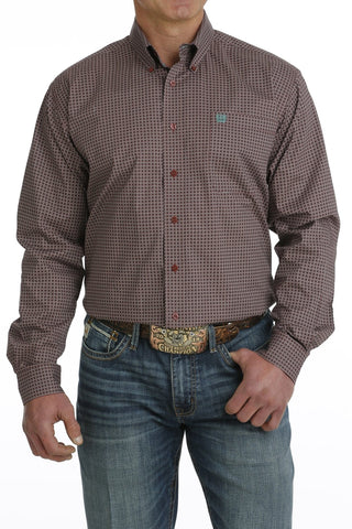 Cinch Men's Stretch Long Sleeve Geometric Print Button - Down Western Shirt Burgundy/Green - Cowboy SwaggerCinch Men's Stretch Long Sleeve Geometric Print Button - Down Western Shirt Burgundy/GreenShirts & Tops
