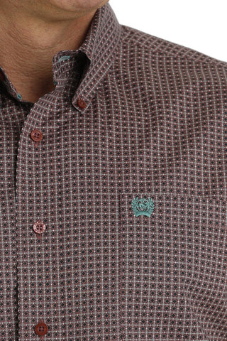 Cinch Men's Stretch Long Sleeve Geometric Print Button - Down Western Shirt Burgundy/Green - Cowboy SwaggerCinch Men's Stretch Long Sleeve Geometric Print Button - Down Western Shirt Burgundy/GreenShirts & Tops