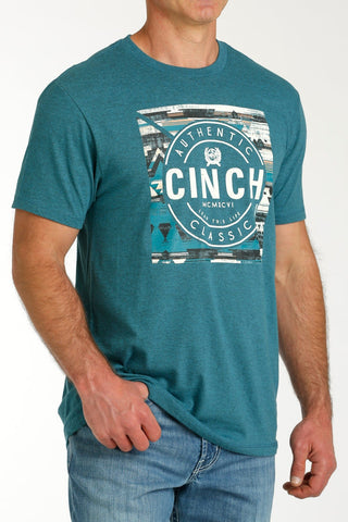 Cinch Men’s Teal Cotton - Poly Crew Neck Tee with Front Print – MTT1690626 - Cowboy SwaggerCinch Men’s Teal Cotton - Poly Crew Neck Tee with Front Print – MTT1690626Men's Shirts