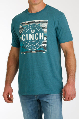 Cinch Men’s Teal Cotton - Poly Crew Neck Tee with Front Print – MTT1690626 - Cowboy SwaggerCinch Men’s Teal Cotton - Poly Crew Neck Tee with Front Print – MTT1690626Men's Shirts