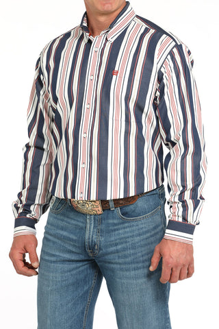 Cinch Men’s Vintage Long Sleeve Shirt Navy and Orange Stripes - Cowboy SwaggerCinch Men’s Vintage Long Sleeve Shirt Navy and Orange Stripes