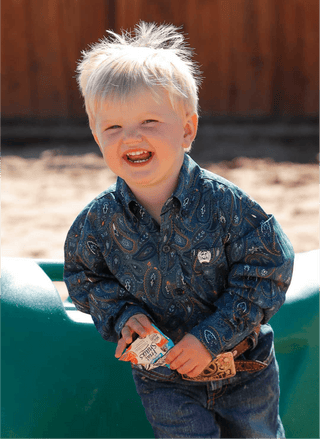 Cinch Toddler Boys Blue and Gold Paisley Print Shirt - Cowboy SwaggerCinch Toddler Boys Blue and Gold Paisley Print Shirt