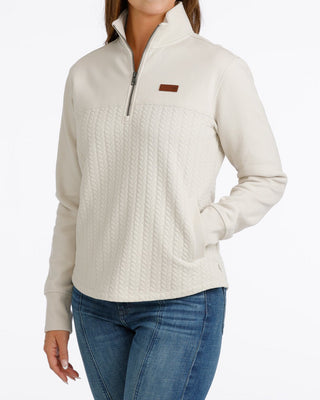 Cinch women's cream quarter-zip pullover with textured cable-knit front panel