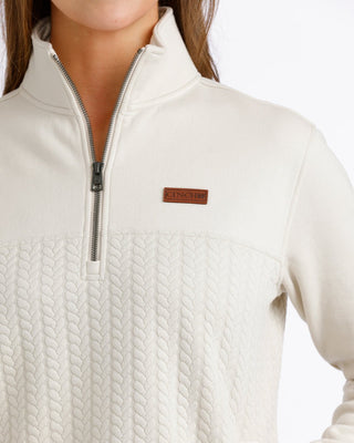 Cinch women's cream quarter-zip pullover, back view
