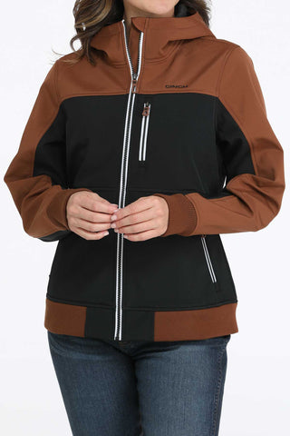 Cinch Women’s Black & Brown Bonded Hoodie Jacket – Western Performance Soft Shell Outerwear - Cowboy SwaggerCinch Women’s Black & Brown Bonded Hoodie Jacket – Western Performance Soft Shell Outerwear