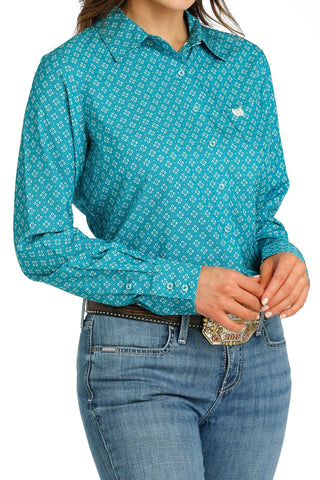 Cinch Women's Geometric Print ArenaFlex Button Down Western Shirt Teal - Cowboy SwaggerCinch Women's Geometric Print ArenaFlex Button Down Western Shirt TealShirts & Tops