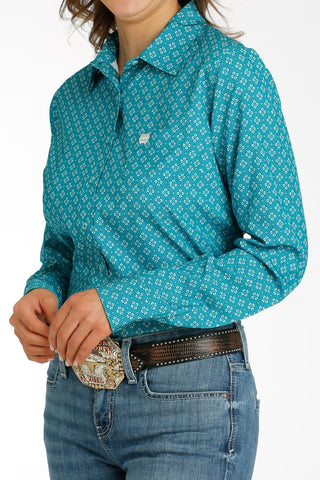 Cinch Women's Geometric Print ArenaFlex Button Down Western Shirt Teal - Cowboy SwaggerCinch Women's Geometric Print ArenaFlex Button Down Western Shirt TealShirts & Tops