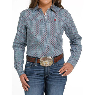 Cinch Womens Light Blue and Burgundy Print LS - Cowboy SwaggerCinch Womens Light Blue and Burgundy Print LS