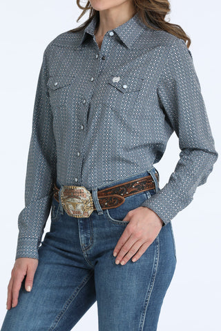 Cinch Women’s Long Sleeve Light Blue Arena Flex Geo Print Snap Shirt - Cowboy SwaggerCinch Women’s Long Sleeve Light Blue Arena Flex Geo Print Snap ShirtShirts & Tops