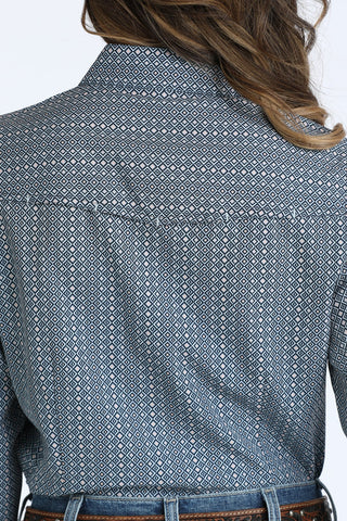 Cinch Women’s Long Sleeve Light Blue Arena Flex Geo Print Snap Shirt - Cowboy SwaggerCinch Women’s Long Sleeve Light Blue Arena Flex Geo Print Snap ShirtShirts & Tops