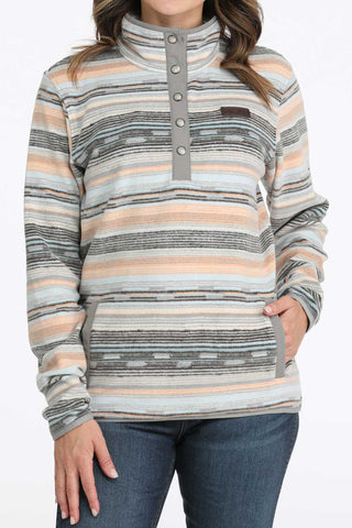 Cinch Women’s Multi Stripe Snap Polar Fleece Pullover – Peach & Powder Blue Western Fleece - Cowboy SwaggerCinch Women’s Multi Stripe Snap Polar Fleece Pullover – Peach & Powder Blue Western Fleece