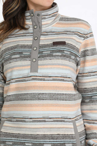 Cinch Women’s Multi Stripe Snap Polar Fleece Pullover – Peach & Powder Blue Western Fleece - Cowboy SwaggerCinch Women’s Multi Stripe Snap Polar Fleece Pullover – Peach & Powder Blue Western Fleece