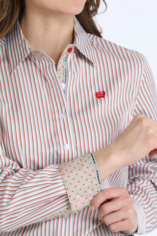 Cinch Women’s Red & Mint Pinstripe Western Button Shirt - Cowboy SwaggerCinch Women’s Red & Mint Pinstripe Western Button ShirtShirts & Tops