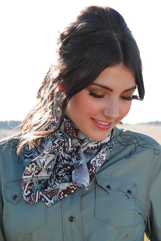 Cinch Women’s Wild Rag - Green and Brown Western Scarf - Cowboy SwaggerCinch Women’s Wild Rag - Green and Brown Western Scarf