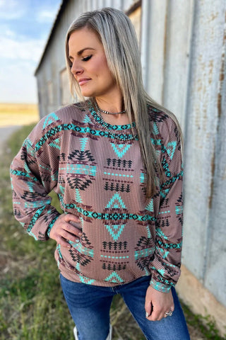 Colorado Sunset Sweater – Aztec Print Pullover with Western Vibes - Cowboy SwaggerColorado Sunset Sweater – Aztec Print Pullover with Western Vibes