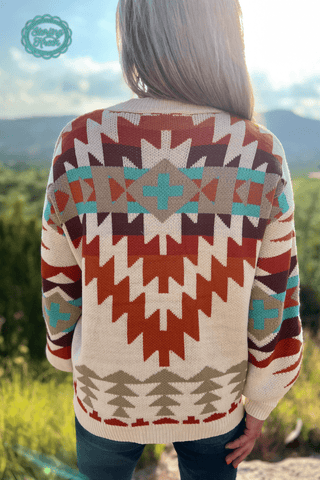 Country Club Knit Sweater – Cream Aztec Oversized - Cowboy SwaggerCountry Club Knit Sweater – Cream Aztec Oversized