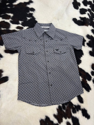 Cowboy Hardware Youth Boys Geo Morse Short Sleeve Print Snap Shirt Charcoal - Cowboy SwaggerCowboy Hardware Youth Boys Geo Morse Short Sleeve Print Snap Shirt Charcoal